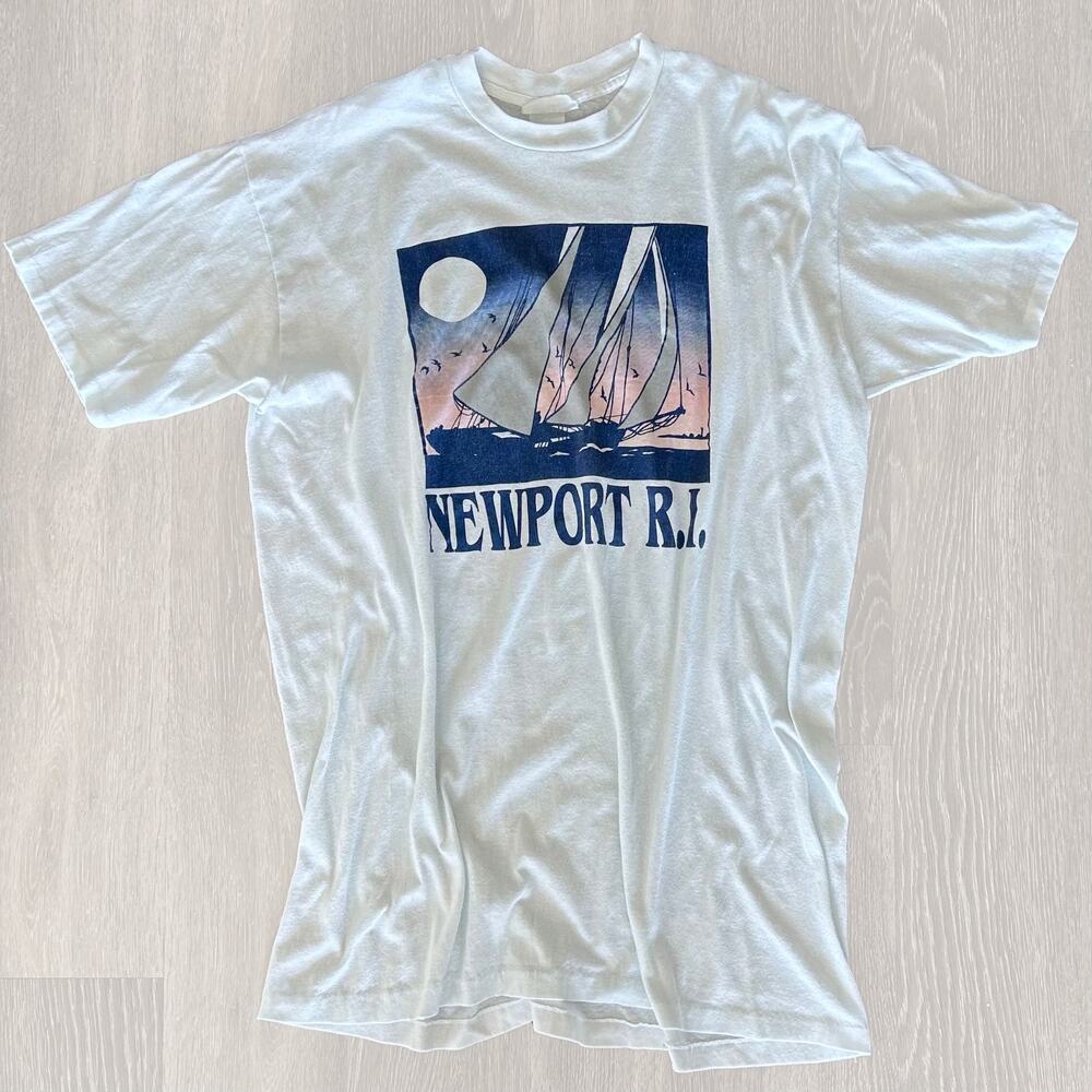 Vintage Newport RI Sailboat Graphic Tee Powder Blue Single Stitch Size Large - Picture 5 of 8